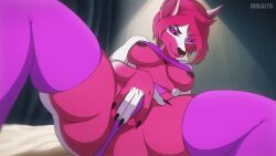 animated breasts canid canine female gukaito hi_res mammal masturbation mutedmylene rubbing_pussy solo under_boob