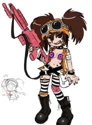 1girls 2023 bodypaint brialzebubbie cigar color female female_only friday_night_funkin friday_night_funkin_mod gun old_art petite smirk solo sp4gh3tt1_(artist) tankgirl twintails