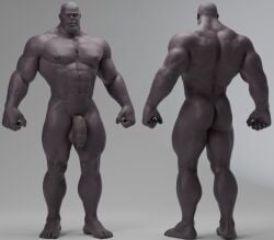 1boy ass back_view bald balls bara barazoku front_view male male_only marvel muscular muscular_male penis purple_body purple_skin rear_view solo solo_male thanos voluox