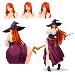 big_breasts big_butt dragon's_crown huge_breasts long_hair red_hair sorceress_(dragon's_crown) witch_hat