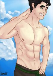 armpits avatar_the_last_airbender bichikyu black_hair bolin clothing erection male male_focus male_only muscular muscular_male nickelodeon nipples pecs penis smooth_skin the_legend_of_korra