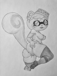 animal_crossing animal_crossing:_new_leaf animal_crossing_new_leaf anthro anthropomorphic anus beauty_mark beauty_mark_on_ass beauty_mark_under_eye birthmark black_and_white cosplay costume furry furry_breasts furry_female furry_only hivequeenvespa_(artist) lifting_leg looking_at_viewer looking_back marie_(splatoon) mask masked masked_female medium_breasts nintendo nintendo_3ds nipples pussy splatoon spread_ass spread_butt spreading spreading_ass spreading_butt_cheeks spreading_cheeks spreading_own_ass squirrel squirrel_girl squirrel_humanoid squirrel_tail thigh_highs thighhighs traditional_art traditional_drawing_(artwork) traditional_media traditional_media_(artwork) vagina viche_(animal_crossing)