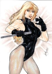 1girls 2017 big_breasts black_canary black_gloves black_latex black_leather black_leotard blonde_hair blue_eyes breasts busty curvaceous curvy dated dc dc_comics dinah_lance ed_benes_studio erect_nipples erect_nipples_under_clothes eyeshadow female female_only fighting_stance fishnet fishnet_stockings fishnets green_arrow_(series) large_breasts latex leather leather_gloves leotard long_hair makeup mariah_benes mascara metahuman nipple_bulge nipples pinup red_lips red_lipstick signature solo staff standing stockings superheroine traditional_media_(artwork) voluptuous white_background zipper zipper_pull_tab