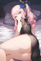 1girls 1other ai_generated akiyama_mizuki ass bed bedroom blush blush breasts breasts breasts chinese_clothes clothed clothing female female_focus female_only flat_chest flat_chested high_resolution highres looking_at_viewer naked on_bed partially_clothed partially_clothed_female partially_nude partially_undressed pink_eyes pink_hair pov project_sekai solo solo_female solo_focus thighs