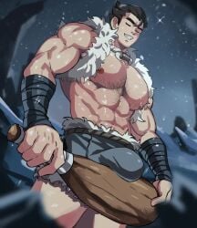 1boy abs avatar_legends balls bara biceps big_balls big_bulge big_penis black_hair bolin bulge clothing cum erection genital_fluids green_eyes hairy_chest jackray85674939 male male_nipples male_only male_pubic_hair masturbation muscular_male nickelodeon nipples nude nuktuk orgasm pecs penis the_legend_of_korra video