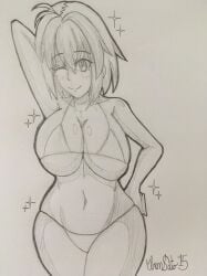 ahoge alternate_version_available arcueid_brunestud art_trade artist_signature big_breasts bikini bikini_top breasts curvy curvy_figure huge_breasts large_boobs large_breasts melty_blood mini_bikini navel plump posing sexy_pose short_hair sketch theiransonic thick thick_thighs top_heavy tsukihime type-moon wide_hips winking