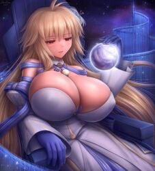 alternate_breast_size archetype_earth arcueid_brunestud background big_breasts blonde_hair blue_ribbons breast_expansion breasts breasts_bigger_than_head breasts_bigger_than_torso castle cleavage colored dress earth expansion fate/grand_order giantess gown growth gts huge_boobs huge_breasts hyper hyper_breasts large_boobs large_breasts larger_female long_hair macro macrophilia melty_blood moon necklace planet_earth red_eyes ribbons throne top_heavy tsukihime zenkisu