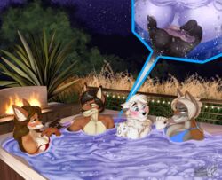 2boys 2girls anal anal_fingering anthro bikini blush breasts canid canine close-up clothing exhibitionism female fingering gay group hi_res hidden hot_tub male male/male mammal sex smile stealth_sex swimwear underwater unknowing_bystander vallhund water yaoi