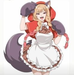 1girls big_bad_wolf_(cosplay) blonde_hair braided_hair female female_only gyaru hfxpins kitagawa_marin little_red_riding_hood_(cosplay) red_outfit solo sono_bisque_doll_wa_koi_wo_suru wolf_ears wolf_tail yellow_hair