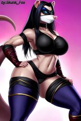 1girls blue_eyes bra huge_ass huge_breasts ninja panties possum thick_thighs