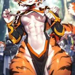 ai_generated big_breasts breasts feline female furry huge_breasts thick_thighs tiger tiger_girl wide_hips