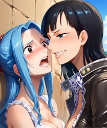 1futa 1girls ai_generated black_hair blue_hair female futa_on_female futanari nefertari_vivi nico_robin one_piece pre-timeskip wanila