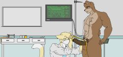 adult analysis anthro balls bear big_(disambiguation) bodily_fluids brown brown_bear caesarmeow check-up cum doctor duo erection foreskin frederick_lopez genital_fluids genitals hi_res jason_catonfield male male/male mammal muscular nude penis sex shorthair_cat ursine