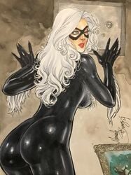 2017 ass big_ass big_breasts black_bodysuit black_cat_(marvel) black_gloves blue_eyes bodysuit breasts claws dat_ass dated domino_mask ed_benes_studio eyeshadow felicia_hardy gloves keyhole lock long_hair makeup mariah_benes marvel marvel_comics mascara mask one_eye_closed painting red_lips red_lipstick signature skintight_bodysuit spider-man_(series) thick_ass white_hair