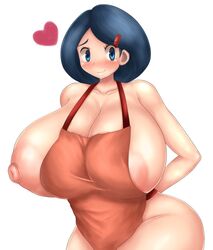 1girls apron areola_slip areolae big_nipples blue_eyes blue_hair blush borscht breasts busty cleavage female female_only heart huge_ass huge_breasts human human_only johanna_(pokemon) mature_female milf mother naked_apron nintendo nipple_slip nipples pokemon pokemon_dppt short_hair smile thick_thighs white_background wide_hips