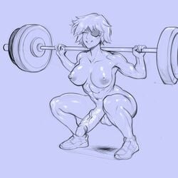 1futa abs areolae athletic balls big_breasts big_penis breasts dickgirl eye_patch futanari intersex line_art looking_at_viewer muscles muscular nipples nude penis peri_(bankaiplays) sawacoe sketch solo_futa squatting veiny_penis weightlifting