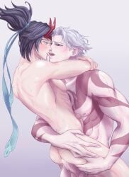 abs anal anal_sex black_hair black_hair_bottom blood_moon_series blood_moon_zed completely_nude cum cum_in_ass cum_inside domination gay hanechi_aotoki kayn league_of_legends light_hair_on_dark_hair male male_focus male_only master nude_male pecs penetration penis penis_in_ass snow_moon_kayn white_hair white_hair_on_black_hair white_hair_top yaoi zed