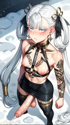 1futa ahe_gao ai_generated balls cum dickgirl ejaculation futanari horsecock intersex jinhsi_(wuthering_waves) pencil_skirt penis slitless_pencil_skirt tattoo testicles tight_pencil_skirt twintails white_shirt wuthering_waves yuuki_snow