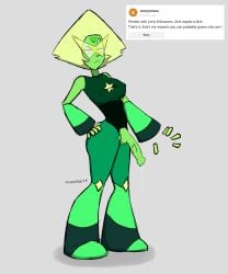1futa ask_blog avianaress big_penis breasts cartoon_network casual clothed clothing flaccid futa_only futanari gem_(species) green_body green_penis green_skin humanoid humanoid_penis intersex large_penis mostly_clothed penis peridot_(steven_universe) self_upload short_hair small_breasts solo standing steven_universe yellow_hair