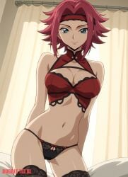 1female 1girls ahoge belly belly_button blue_eyes breasts bubbleteexl code_geass female female_only kallen_stadtfeld light-skinned_female light_skin lingerie medium_breasts normal_breasts panties solo solo_female standing