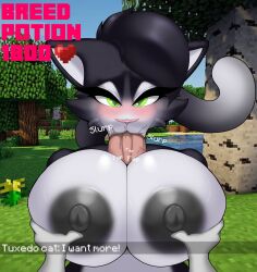 anthro areola big_areola big_breasts black_areola black_body black_fur black_nipples blush bodily_fluids breast_play breasts cat_(minecraft) chat_message cheek_tuft dialogue diamond_pupils digital_drawing_(artwork) digital_media_(artwork) disembodied_penis domestic_cat english_text eyelashes facial_tuft felid feline felis fellatio female forest forest_background foxgumie fur genitals glistening glistening_body green_eyes hair hand_on_breast hi_res humanoid_genitalia humanoid_penis looking_at_viewer male mammal microsoft minecraft minecraft_background mojang nature nature_background nipple_dip nipples nude onomatopoeia oral oral_penetration penetration penile penile_penetration penis penis_in_mouth pink_nose plant saliva saliva_on_face saliva_on_penis screencap screencap_background sex solo_focus sound_effects tail text thick_eyelashes titjob tree tuft tuxedo_cat tuxedo_cat_(minecraft) white_body white_fur white_sclera xbox_game_studios