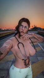 amelia_waters breasts breasts breasts brown_hair doctor glasses grand_theft_auto grand_theft_auto_online grand_theft_auto_v green_eyes naked naked_female nipples nopixel nude nude_female nullinvoid nurse ponytail selfie stethoscope tattoo tattoo_on_arm tattoo_on_belly tattoo_on_legs tattooed_arm tattoos tits_out topless topless_female
