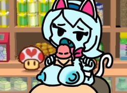 big_breasts big_penis blowjob blue_body boo_(mario) bunnysuit cat_ears catgirl clothed clothing fellatio fishnet_legwear fishnets ghost lahla legokoopa_(artist) mario mario_(series) paizufella paizuri paizuri_lead_by_female paper_mario paper_mario:_the_thousand-year_door penis