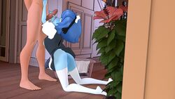 1boy 1girls 3d animated ass basket blue_hair blue_skin blush clothed_female_nude_male cock_worship female femsub flower handjob hands_on_another's_thighs human human_penetrating lapis_lazuli_(steven_universe) laundry licking looking_up maid maid_headdress maid_uniform male no_sound on_knees penis penis_licking penis_on_face plant skirt skuddbutt standing steven_universe stockings submissive thenaysayer34 thigh_highs tongue video white_legwear white_stockings white_thighhighs wooden_floor