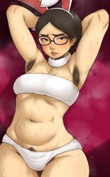 armpit_hair female ms._usami persona persona_5 pubic_hair pubic_hair_peek sweat sweaty_armpits teacher tobato_the_dog