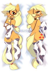 2019 2:3 absurd_res applejack_(mlp) ass clothing cowbell cutie_mark dakimakura_design earth_pony equid equine female fensu-san freckles friendship_is_magic hi_res horse legwear looking_at_viewer lying mammal my_little_pony pony pussy straight_hair url