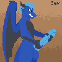 1:1 animated anthro balls batartcave black_scales blue_balls blue_eyes blue_hair blue_penis blue_scales dragon gif hair horn knot looking_at_penis loop low_res male male_only masturbation mature_male penile penile_masturbation penis pixel_art portrait scales scalie side_view solo three-quarter_portrait two-handed_masturbation wings xan_camroth