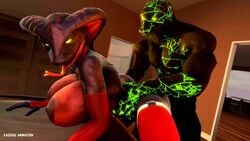1boy 1girls 3d animated ass big_ass big_breasts breasts cobra female gloves glowing_eyes humanoid jiggle kasdaq male male/female no_sound scalie tagme thighhighs tongue tongue_out video