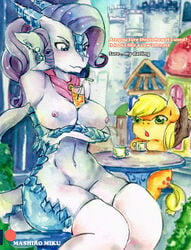 absurd_res anthro applejack_(mlp) dragon equid equine exhibitiom friendship_is_magic hi_res horse mammal mashiromiku my_little_pony painting_(artwork) pony rarity_(mlp) straight_hair traditional_media_(artwork) watercolor_(artwork)