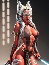 abs ai_generated big_breasts breasts cleavage fit fit_female huge_breasts large_breasts red_skin shaak_ti shiny_skin star_wars togruta