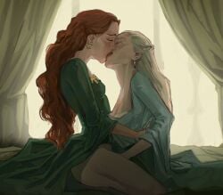 2girls a_song_of_ice_and_fire alicent_hightower brown_hair closed_eyes clothed_sex dress_lift female female_only finger_fuck fingering house_of_the_dragon legs lesbian_sex making_out multiple_girls rhaenyra_targaryen silver_hair sitting_on_lap sitting_on_person tongue_kiss vaginal_penetration vaginal_sex yuri