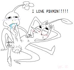 ball_grope blowjob blue_pikmin drool gay hairy_balls happy_trail lactation nipples pikmin pikmin_(species) red_pikmin sweat