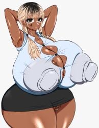 1girls arms_behind_head big_breasts blonde_hair breasts busty cleavage curvaceous curvy curvy_body curvy_female curvy_figure female ganguro gyaru hands_behind_head huge_breasts large_breasts original original_character thick_thighs thighhighs toripusu voluptuous wide_hips