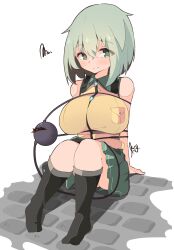 1girls big_breasts blush breasts green_eyes green_hair koishi_komeiji light-skinned_female simple_background skirt solo spy_artservice tagme touhou