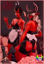 2demons 2girls demon demon_girl demon_girls demon_horns demon_tail demons desdemona_(fortnite) exposed_ass maid malice_(fortnite) slymyguy