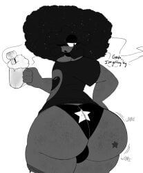 1male afro dark-skinned_femboy dark-skinned_male dark_skin fazzinart femboy feminine_male fluffy_hair jayden_(fazzinart) looking_back sissy star_(symbol) thick_ass thick_thighs