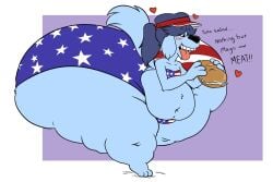 1girls 4th_of_july american_flag american_flag_bikini anthro ass belly bikini blue_body blue_fur blue_hair canine canine_humanoid colossal_ass english_text fat fawxen female female_focus female_only food furry heart hips hyper hyper_ass large_ass lita_(fawxen) obese obese_female overweight overweight_female sandwich sandwich_(food) stomach text thick_thighs thighs tongue tongue_out visor_cap wide_hips