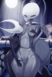 2020 2girls anthro areolae bad_id big_breasts black_body black_skin blush bodily_fluids breasts bug dominant_female duo erect_nipples female female/female female_only genital_fluids genitals grey_body grey_skin hand_on_breast hand_on_leg hollow_knight hornet_(hollow_knight) insects iselda_(hollow_knight) multiple_girls nude pussy shaking size_difference small_dom_big_sub squint submissive_female tayronnebr tayuri thick_thighs thighs winking yuri