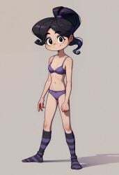 ai_generated black_hair black_socks female kelly_hamdon knee_socks kneehighs kneesocks light_skin ponytail purple_socks shezow socks solo stripped_socks underwear