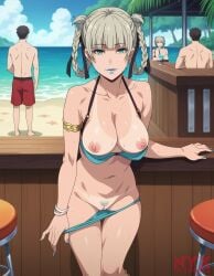 1girls ai_generated blue_eyes braid breasts grey_hair kakegurui momobami_kirari nyxworks pubic_hair pussy tanline uncensored