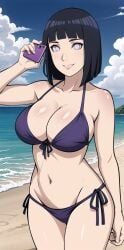 ai_generated artist_name artist_request beach bikini black_hair conniexx hyuuga_hinata large_breasts naruto naruto_(series) short_hair slim_body smile smiling stable_diffusion