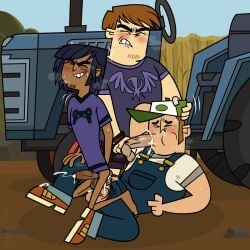 3boys anal blowjob body_hair brothers cartoony chet_(tdi) farmer forced foreskin gay harzu incest lorenzo_(tdi) male_focus male_rape_victim outdoors overalls penis_grab size_difference step-incest straddling style_parody total_drama_island tractor yaoi