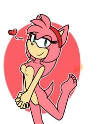 5_fingers 5_toes amy_rose anthro areola breasts clothing digital_media_(artwork) eulipotyphlan feet female fingers fur genitals gottagoblast gottagoblastnsfw green_eyes hair handwear hedgehog looking_at_viewer mammal nipples nude one_leg_up pink_body plantigrade pussy raised_leg sega simple_background smile soles solo sonic_(series) sonic_the_hedgehog_(series) standing tail toes