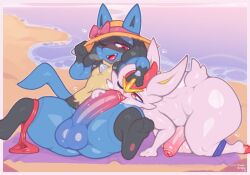 2boys 2d 2d_(artwork) 2femboys 2males anthro anthro_on_anthro anthro_only ass big_ass big_butt blue_body bottomwear_down bunny canid canine cinderace duo duo_femboy fellatio femboy femboy_only frumples game_freak gay generation_4_pokemon generation_8_pokemon hat lagomorph lucario male male/male male_only nintendo one_eye_closed penis pokemon pokemon_(species) rabbit red_eyes thick thick_ass thick_butt thick_thighs thighs white_body