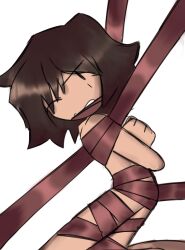 1other arms_behind_back arms_tied_behind_back birthday bondage brown_hair cameo_(cameohasdied) clenched_teeth completely_naked completely_nude no_sclera no_visible_genitalia one_eye_closed red_ribbon red_ribbons ribbon ribbon_bondage ribbons self_upload