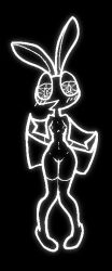 2024 anthro black_background black_body black_ears black_fur blush blush_lines breasts clothed clothing female female_anthro fur genitals glowing glowing_body half-closed_eyes hi_res humanoid_genitalia humanoid_pussy knock-kneed lagomorph leporid looking_at_viewer mammal narrowed_eyes navel nipples open_clothing open_dress open_mouth open_smile presenting presenting_body pussy rabbit rabbit_ears simple_background small_breasts smile solo unusual_eyes vib-ribbon vibri vussybussy